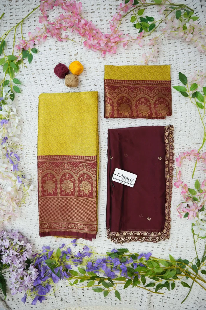 Women's Woven Design zari work Half Saree with Embroidered Blouse and Dupatta Oye!!Pattu - Image 43