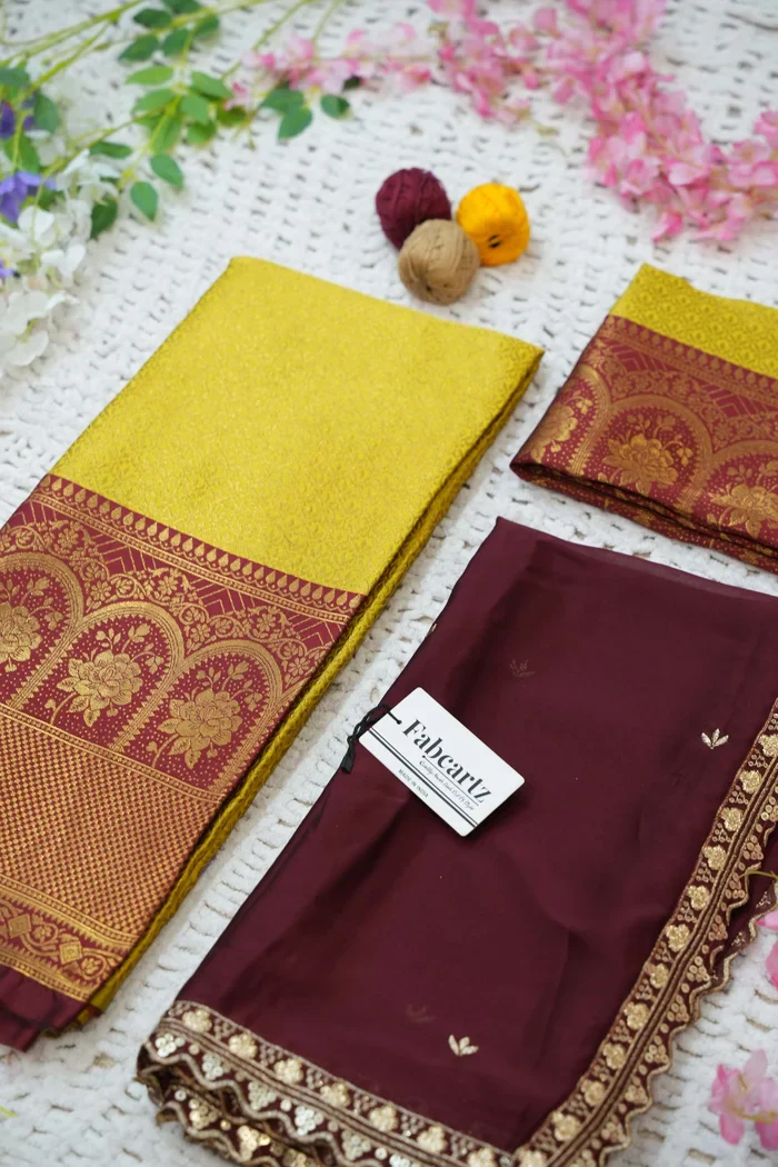 Women's Woven Design zari work Half Saree with Embroidered Blouse and Dupatta Oye!!Pattu - Image 44