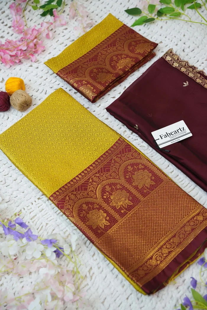 Women's Woven Design zari work Half Saree with Embroidered Blouse and Dupatta Oye!!Pattu - Image 45