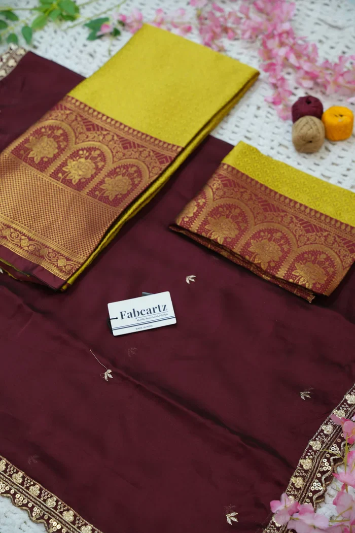 Women's Woven Design zari work Half Saree with Embroidered Blouse and Dupatta Oye!!Pattu - Image 47