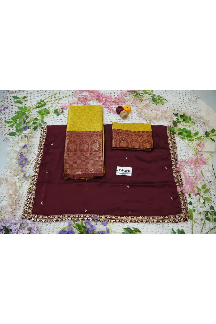 Women's Woven Design zari work Half Saree with Embroidered Blouse and Dupatta Oye!!Pattu - Image 48