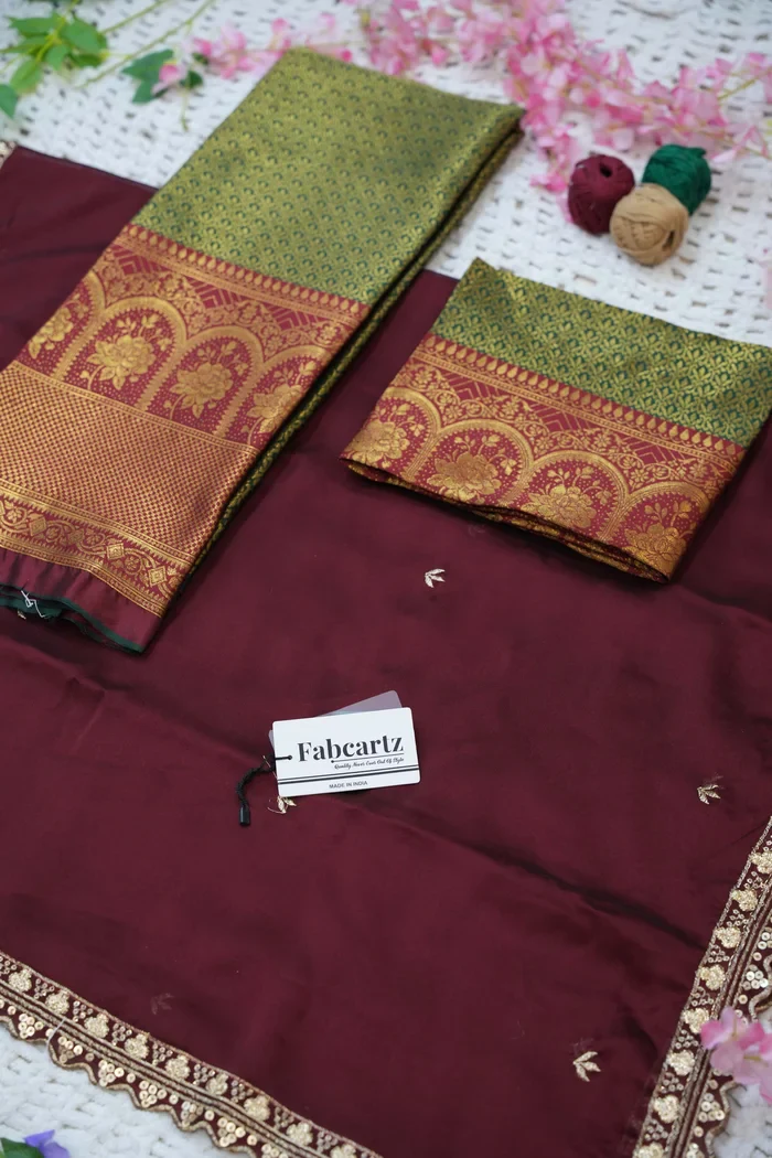 Women's Woven Design zari work Half Saree with Embroidered Blouse and Dupatta Oye!!Pattu - Image 72