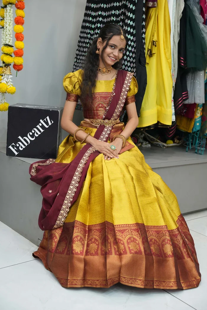 Women's Woven Design zari work Half Saree with Embroidered Blouse and Dupatta Oye!!Pattu - Image 8