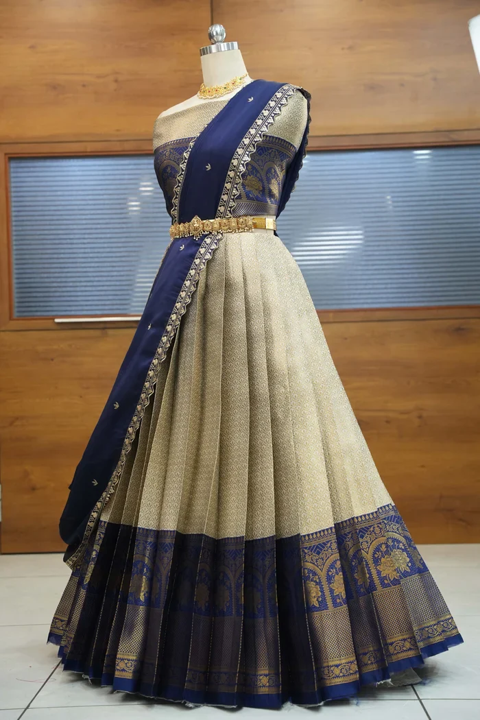 Women's Woven Design zari work Half Saree with Embroidered Blouse and Dupatta Oye!!Pattu - Image 13