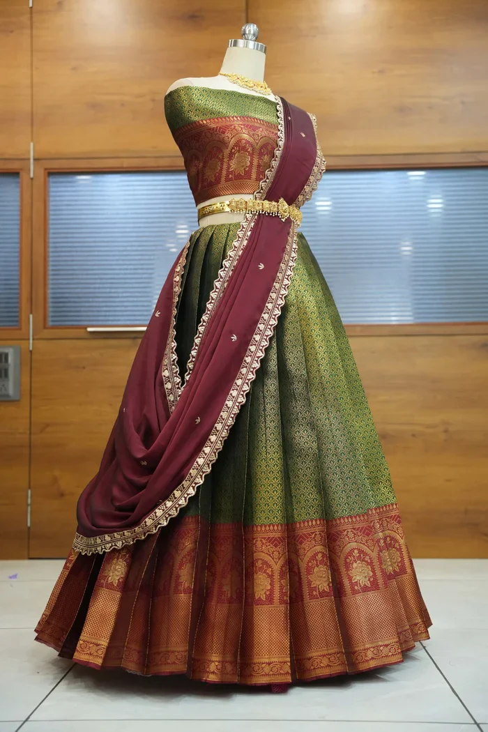 Women's Woven Design zari work Half Saree with Embroidered Blouse and Dupatta Oye!!Pattu - Image 21