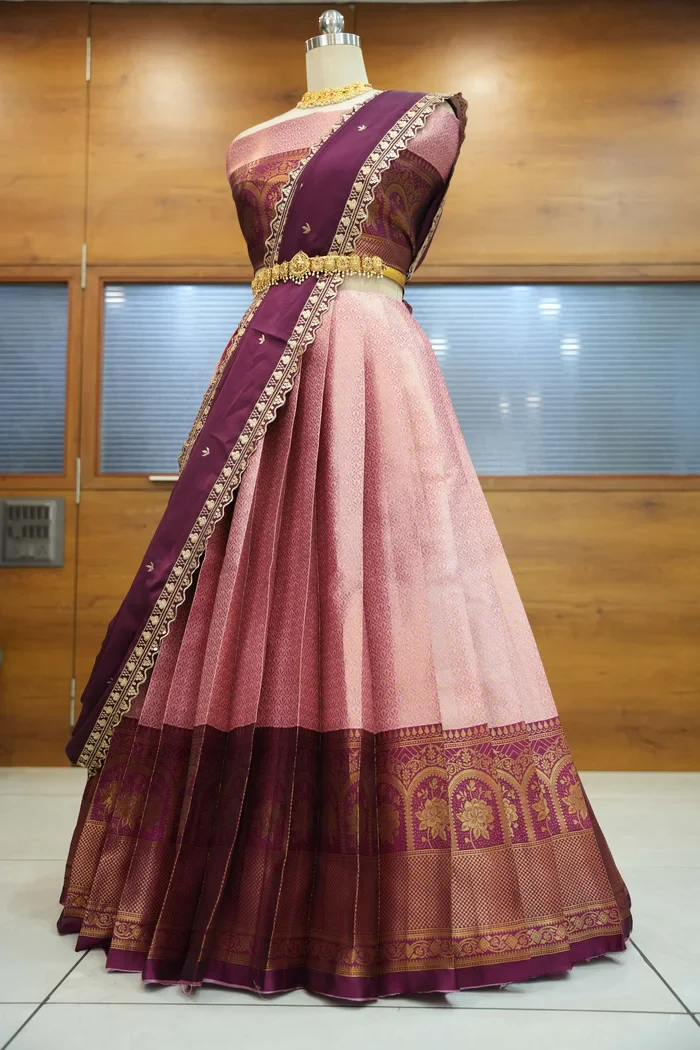 Women's Woven Design zari work Half Saree with Embroidered Blouse and Dupatta Oye!!Pattu - Image 26