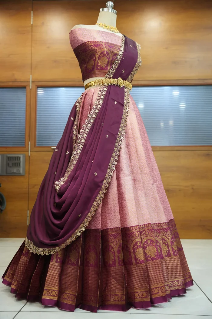 Women's Woven Design zari work Half Saree with Embroidered Blouse and Dupatta Oye!!Pattu - Image 27