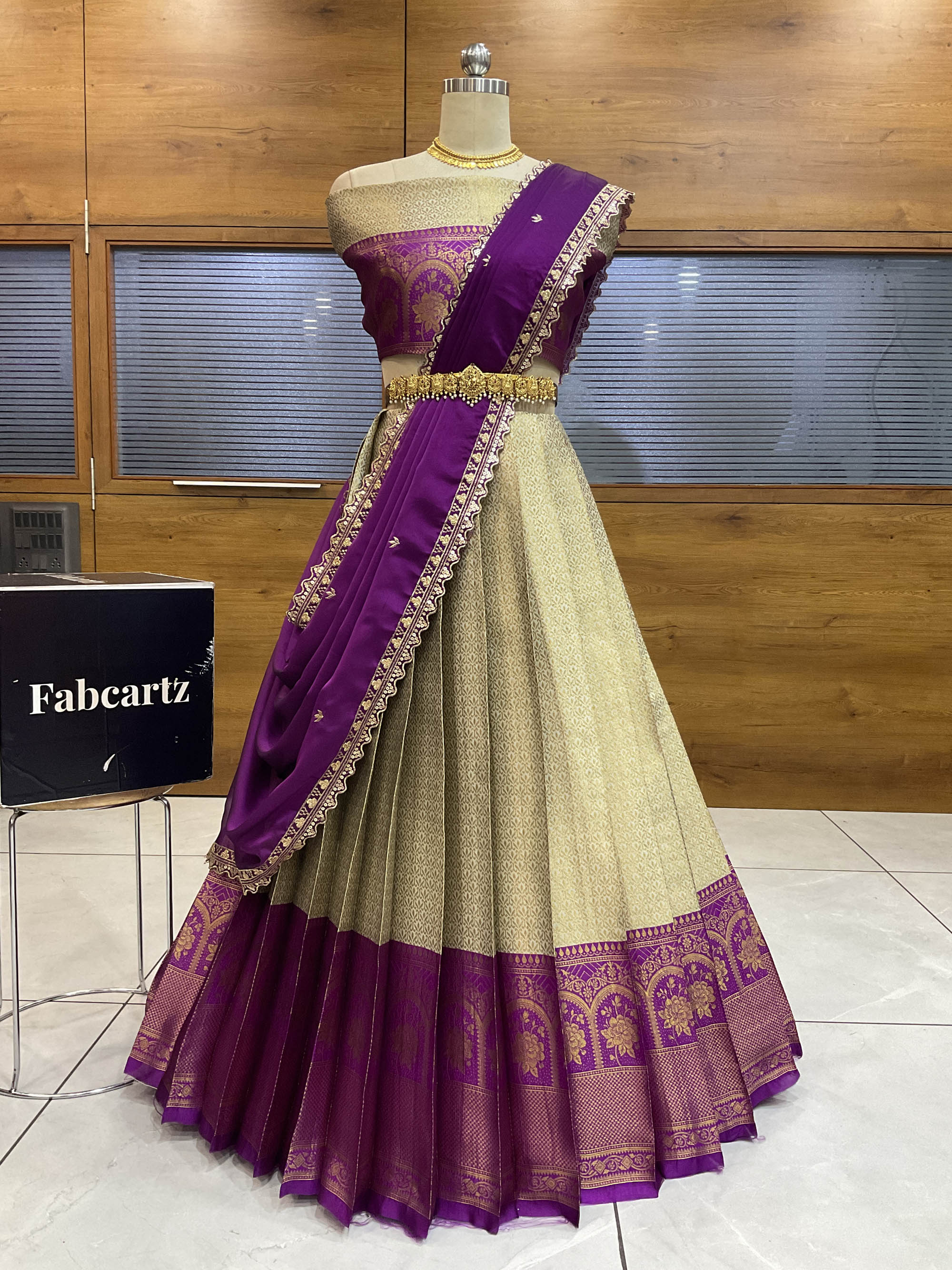 Women's Woven Design zari work Half Saree with Embroidered Blouse and Dupatta Oye!!Pattu - Image 91