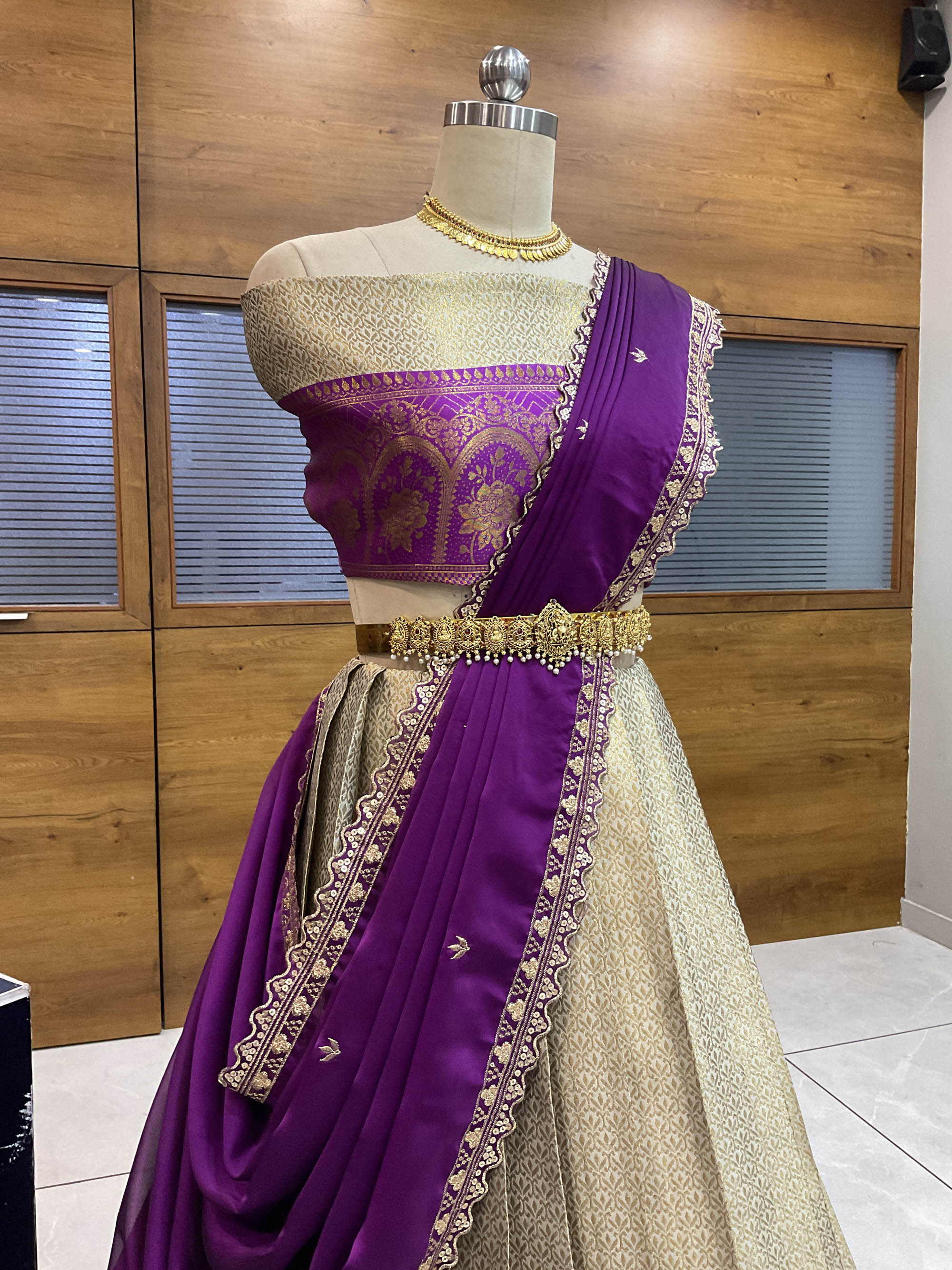 Women's Woven Design zari work Half Saree with Embroidered Blouse and Dupatta Oye!!Pattu - Image 92