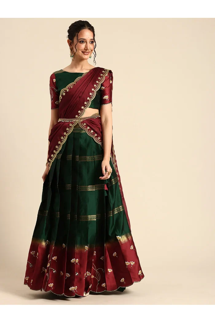 Women's Woven Design zari work Half Saree with Embroidered Blouse and Dupatta PhoolJhadi