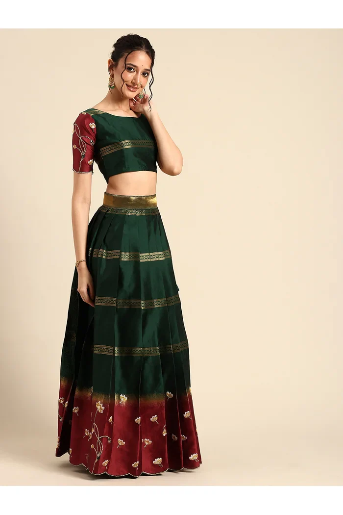 Women's Woven Design zari work Half Saree with Embroidered Blouse and Dupatta PhoolJhadi - Image 4