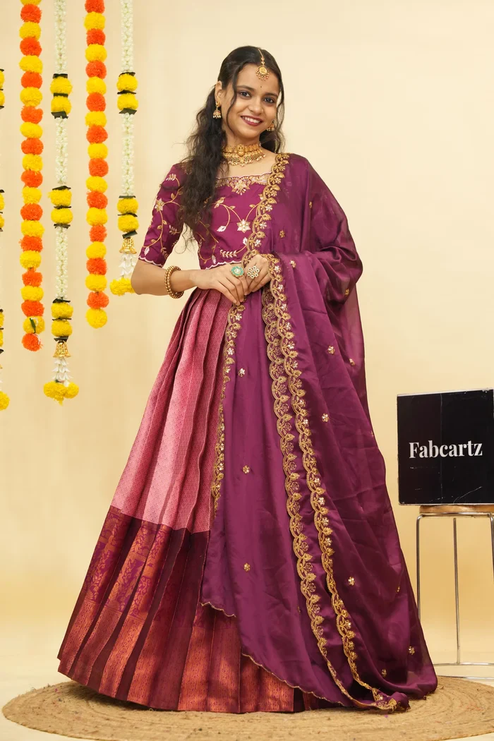 Women's Woven Design zari work Half Saree with Embroidered Blouse and Dupatta PihuPattu - Image 35