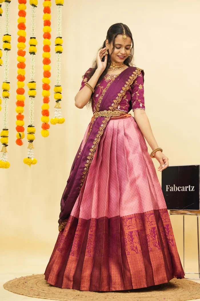 Women's Woven Design zari work Half Saree with Embroidered Blouse and Dupatta PihuPattu - Image 41