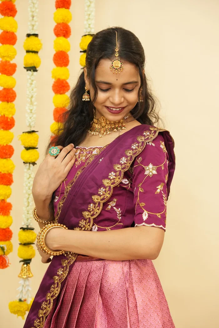 Women's Woven Design zari work Half Saree with Embroidered Blouse and Dupatta PihuPattu - Image 43