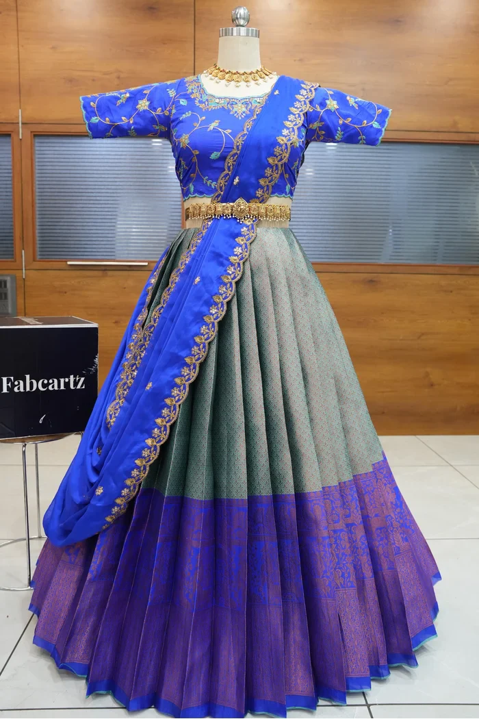 Women's Woven Design zari work Half Saree with Embroidered Blouse and Dupatta PihuPattu - Image 10