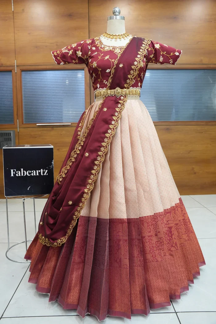 Women's Woven Design zari work Half Saree with Embroidered Blouse and Dupatta PihuPattu - Image 14