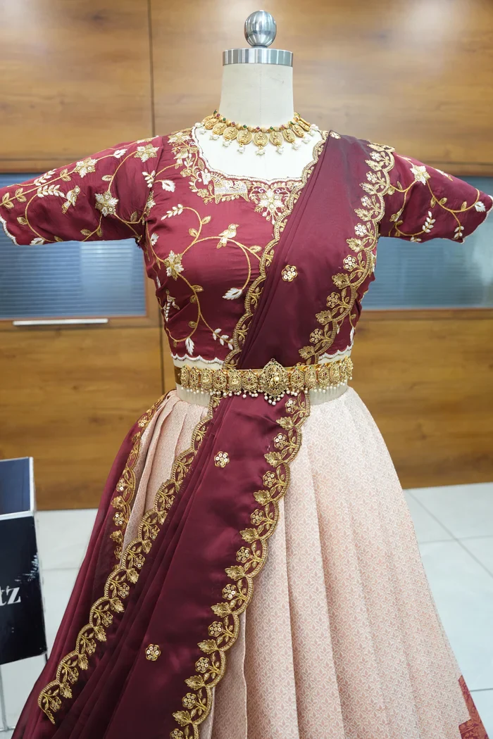 Women's Woven Design zari work Half Saree with Embroidered Blouse and Dupatta PihuPattu - Image 15