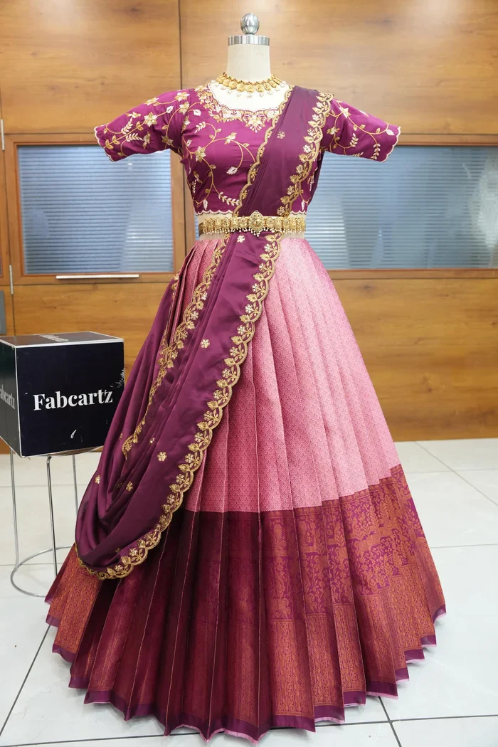 Women's Woven Design zari work Half Saree with Embroidered Blouse and Dupatta PihuPattu - Image 17