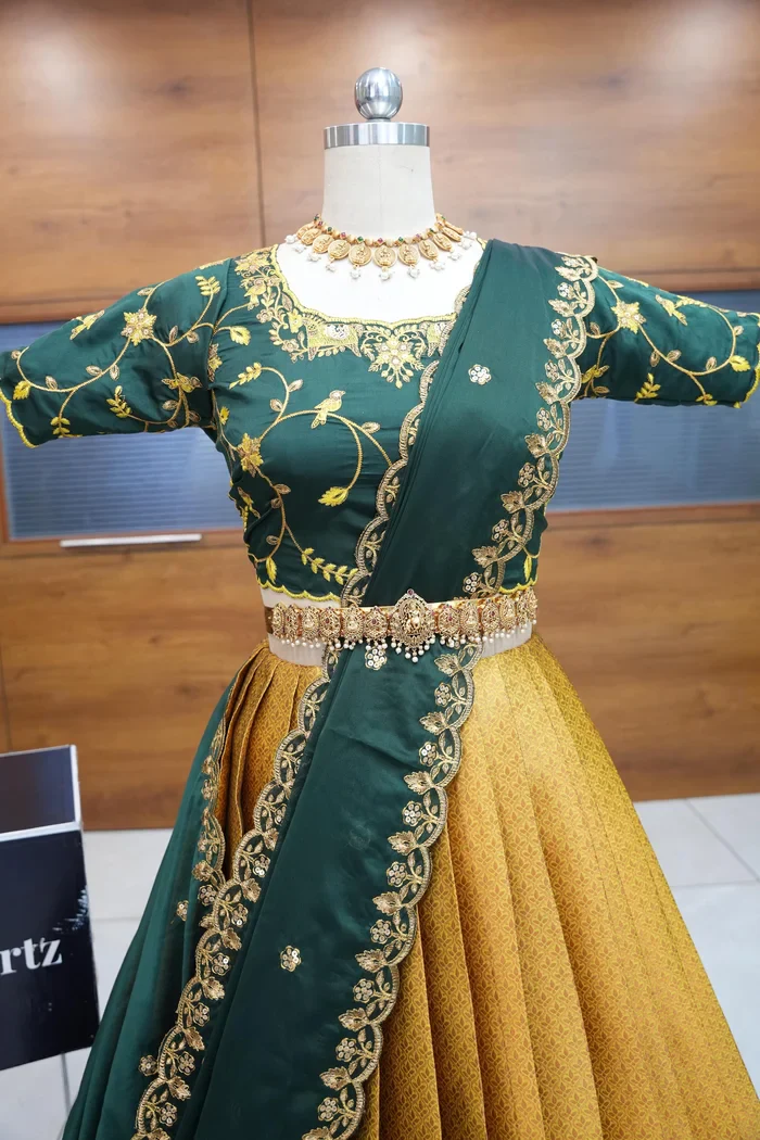 Women's Woven Design zari work Half Saree with Embroidered Blouse and Dupatta PihuPattu - Image 3