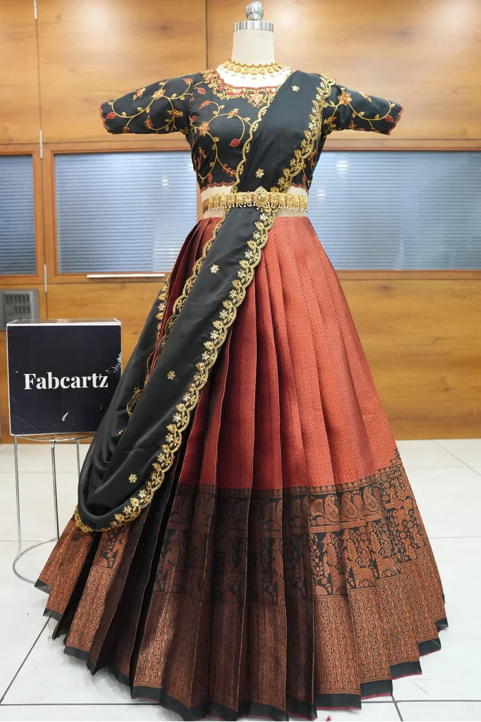 Women's Woven Design zari work Half Saree with Embroidered Blouse and Dupatta PihuPattu - Image 5