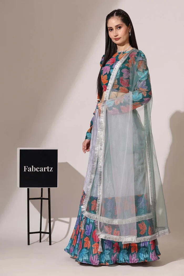 Women's Embroidered Satin Lehenga Choli with Sequins Work PlusMinus Jacq - Image 10