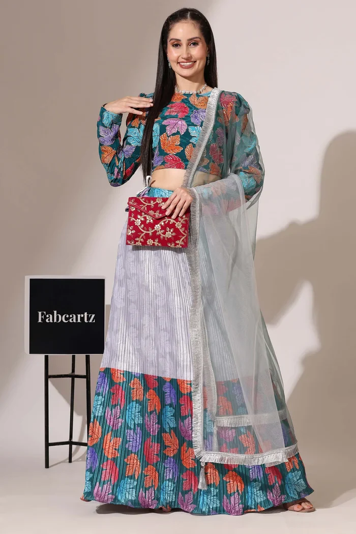 Women's Embroidered Satin Lehenga Choli with Sequins Work PlusMinus Jacq - Image 11
