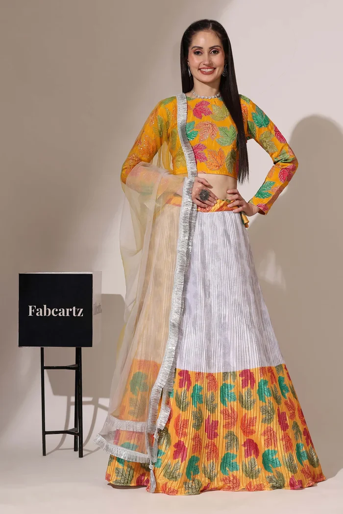 Women's Embroidered Satin Lehenga Choli with Sequins Work PlusMinus Jacq - Image 29