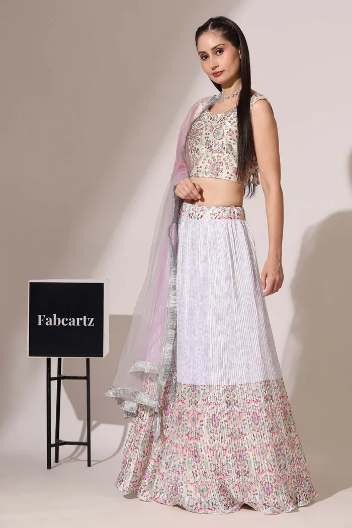 Women's Embroidered Satin Lehenga Choli with Sequins Work PlusMinus Jacq - Image 43