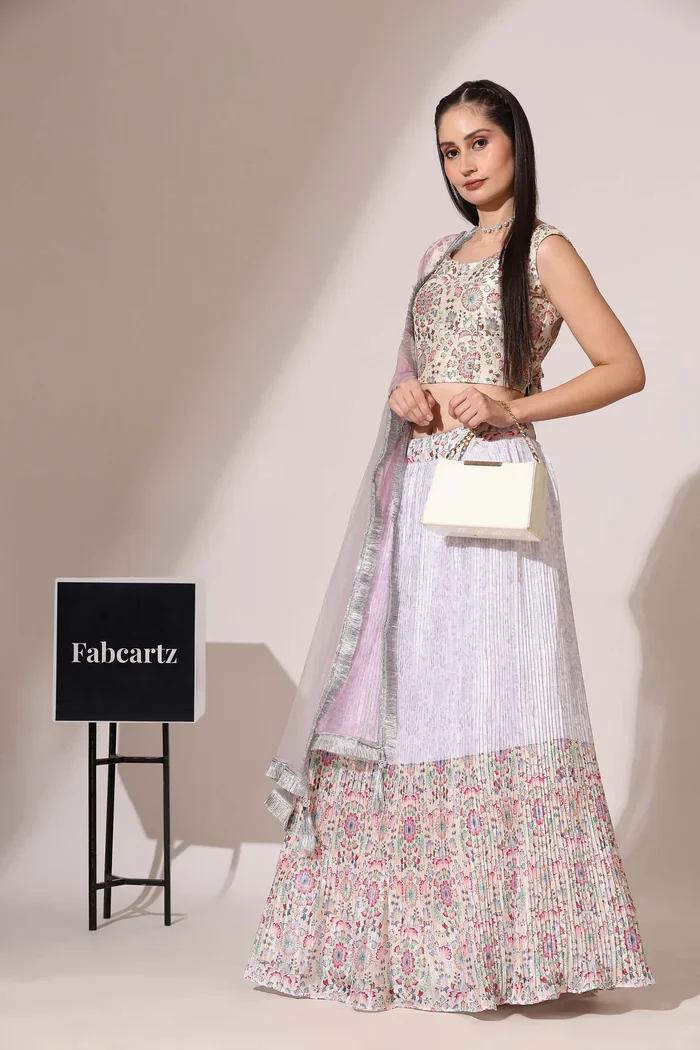 Women's Embroidered Satin Lehenga Choli with Sequins Work PlusMinus Jacq - Image 45