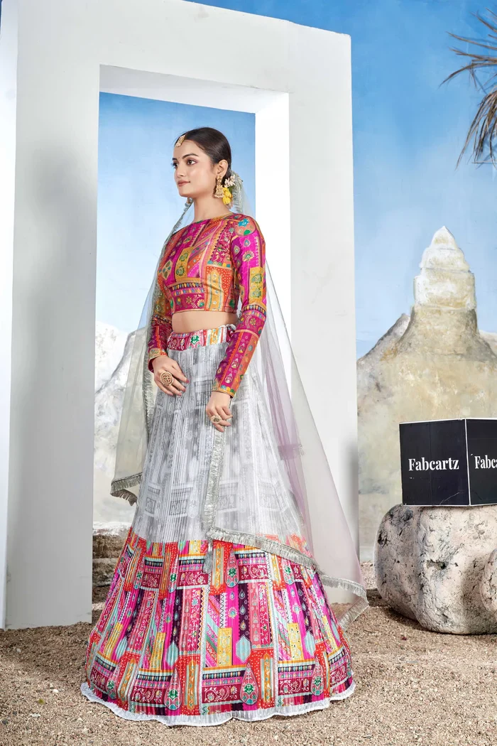 Women's Embroidered Satin Lehenga Choli with Sequins Work PlusMinus Jacq - Image 5