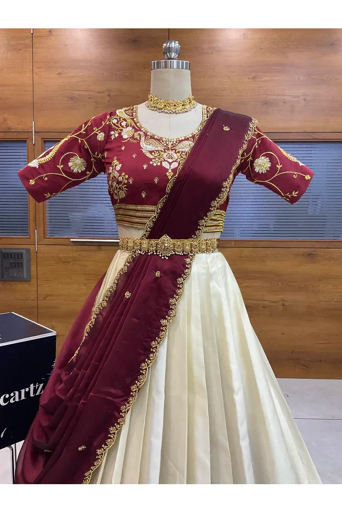 Women's Woven Design zari work Half Saree with Embroidered Blouse and Dupatta Pragna - Image 2