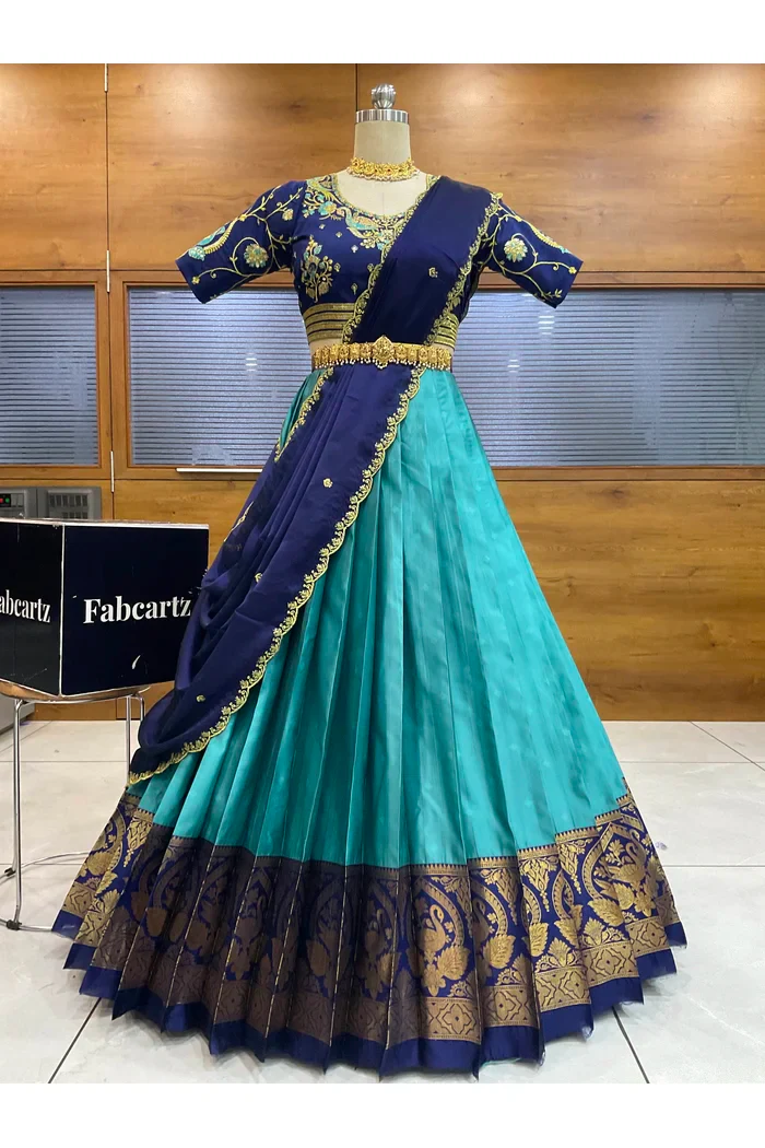 Women's Woven Design zari work Half Saree with Embroidered Blouse and Dupatta Pragna - Image 20
