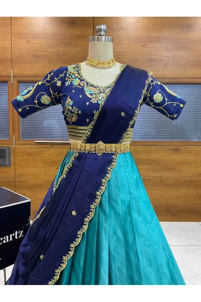 Women's Woven Design zari work Half Saree with Embroidered Blouse and Dupatta Pragna - Image 21