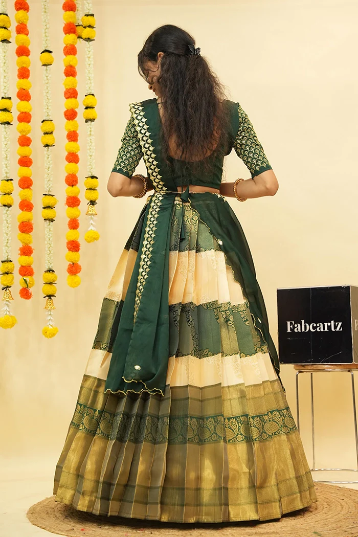 Women's Woven Design zari work Half Saree with Embroidered Blouse and Dupatta Pranavi - Image 11