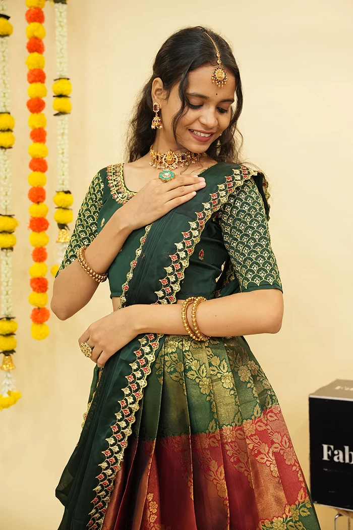 Women's Woven Design zari work Half Saree with Embroidered Blouse and Dupatta Pranavi - Image 28