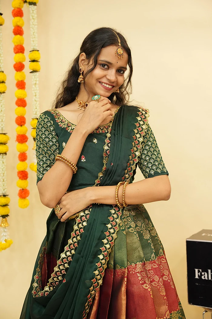 Women's Woven Design zari work Half Saree with Embroidered Blouse and Dupatta Pranavi - Image 29