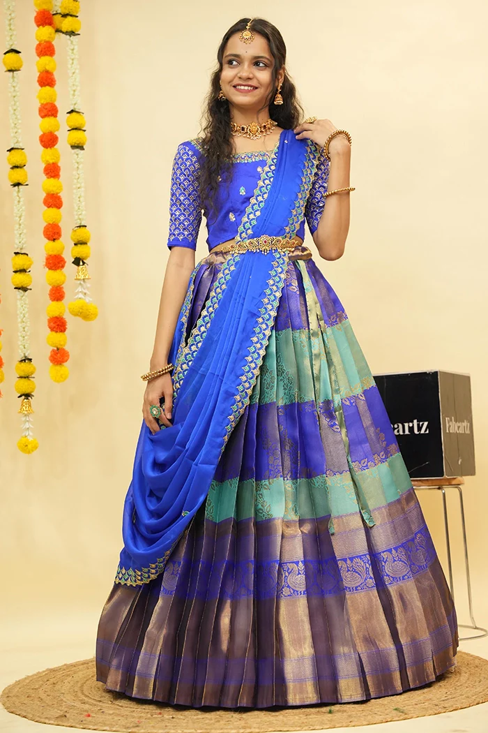 Women's Woven Design zari work Half Saree with Embroidered Blouse and Dupatta Pranavi - Image 35