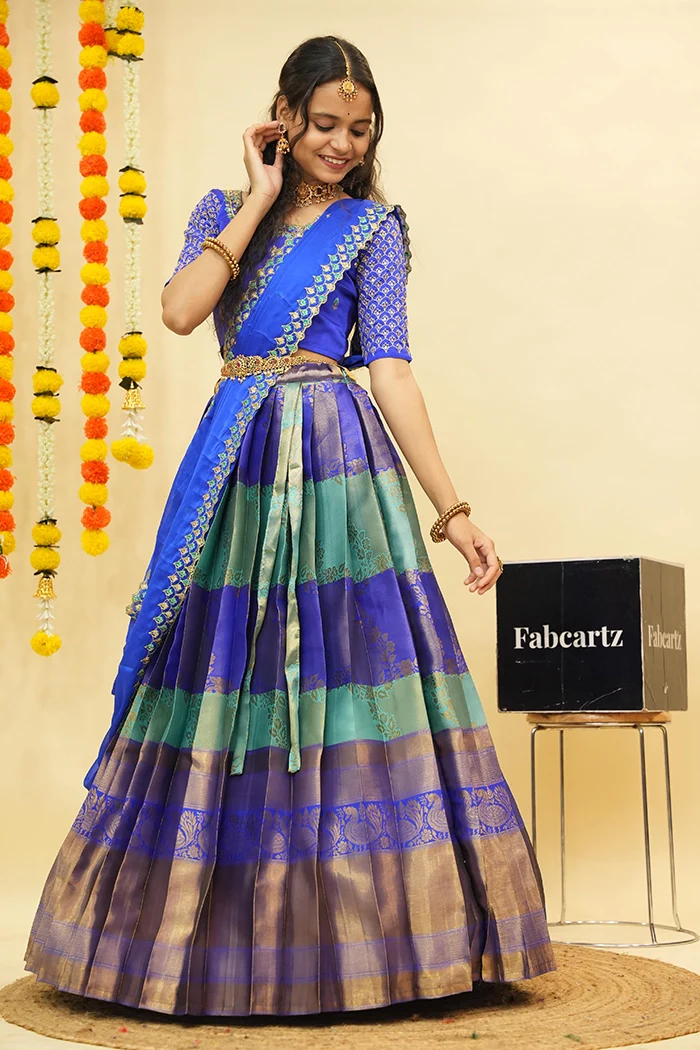 Women's Woven Design zari work Half Saree with Embroidered Blouse and Dupatta Pranavi - Image 36