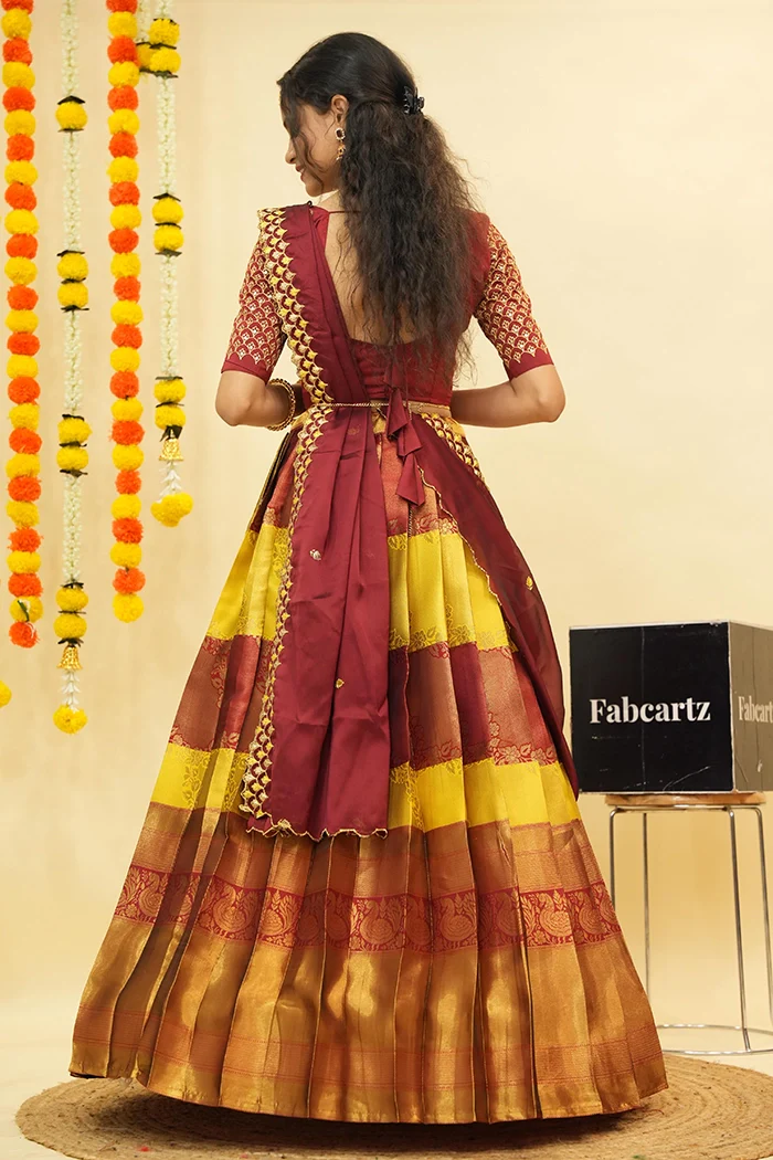Women's Woven Design zari work Half Saree with Embroidered Blouse and Dupatta Pranavi - Image 44