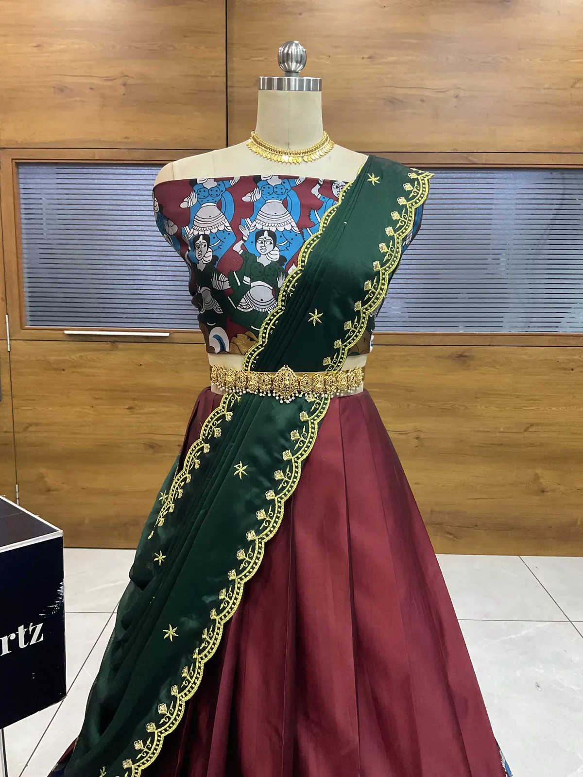 South Indian Festival Traditional Half Saree with Embroidered Blouse & Dupatta Putrika - Image 10