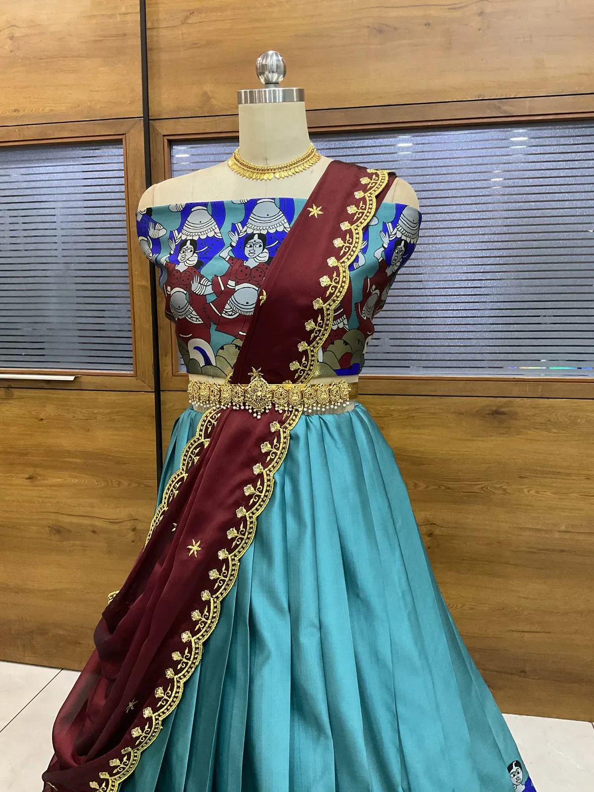 South Indian Festival Traditional Half Saree with Embroidered Blouse & Dupatta Putrika - Image 15