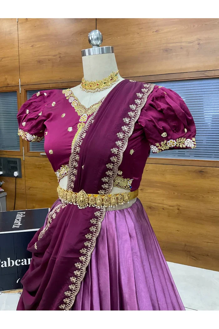Women's Woven Design zari work Half Saree with Embroidered Blouse and Dupatta Ravleena - Image 19