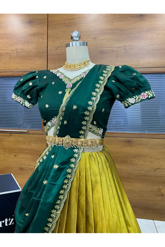 Women's Woven Design zari work Half Saree with Embroidered Blouse and Dupatta Ravleena - Image 24