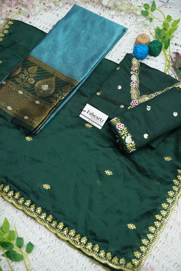 Women's Woven Design zari work Half Saree with Embroidered Blouse and Dupatta Ravleena - Image 43