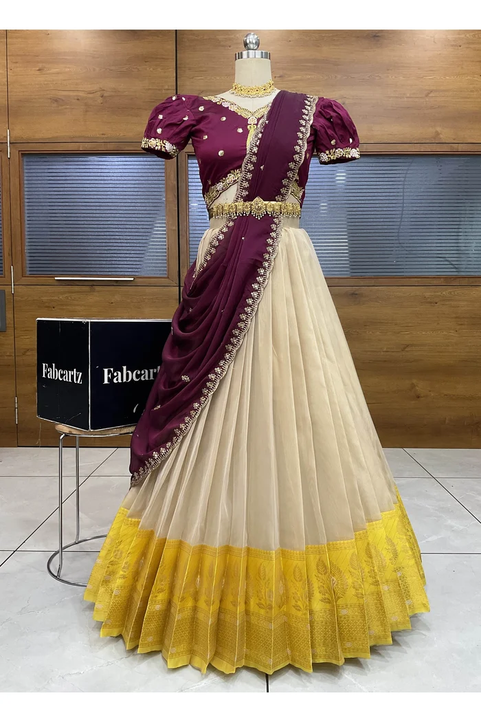 Women's Woven Design zari work Half Saree with Embroidered Blouse and Dupatta Ravleena - Image 6