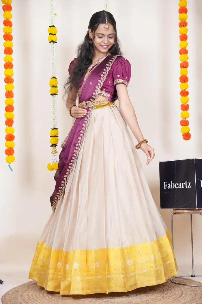 Women's Woven Design zari work Half Saree with Embroidered Blouse and Dupatta Ravleena - Image 14