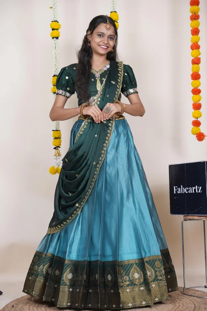 Women's Woven Design zari work Half Saree with Embroidered Blouse and Dupatta Ravleena - Image 19
