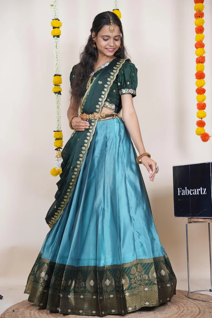 Women's Woven Design zari work Half Saree with Embroidered Blouse and Dupatta Ravleena - Image 23