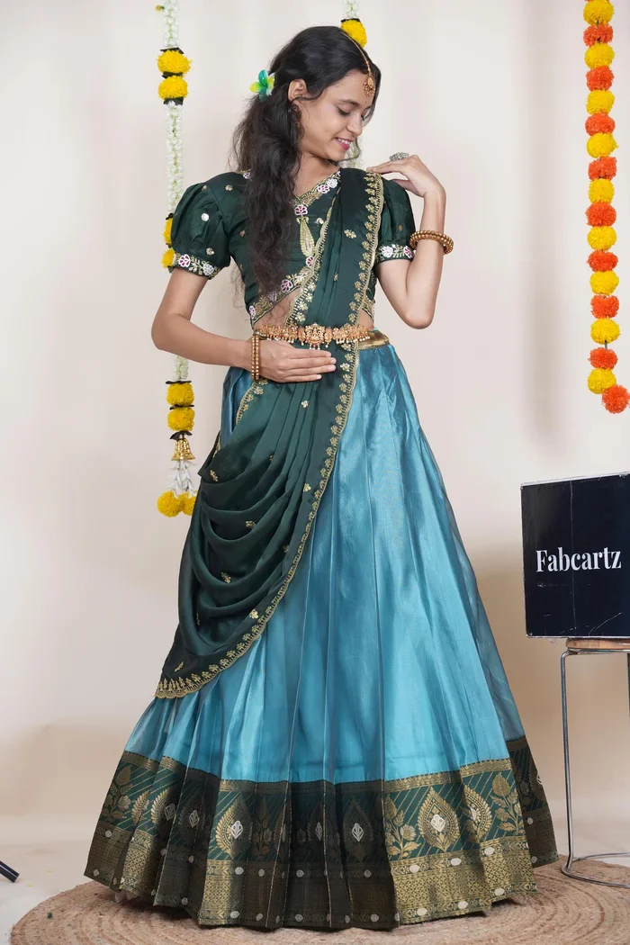 Women's Woven Design zari work Half Saree with Embroidered Blouse and Dupatta Ravleena - Image 24