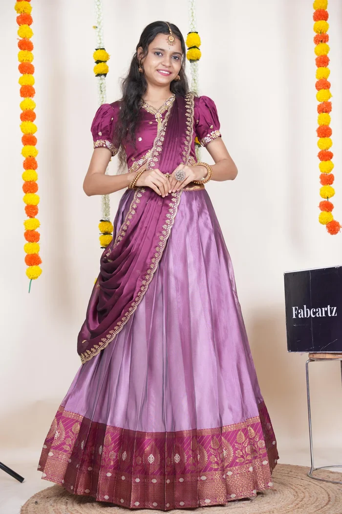 Women's Woven Design zari work Half Saree with Embroidered Blouse and Dupatta Ravleena - Image 28